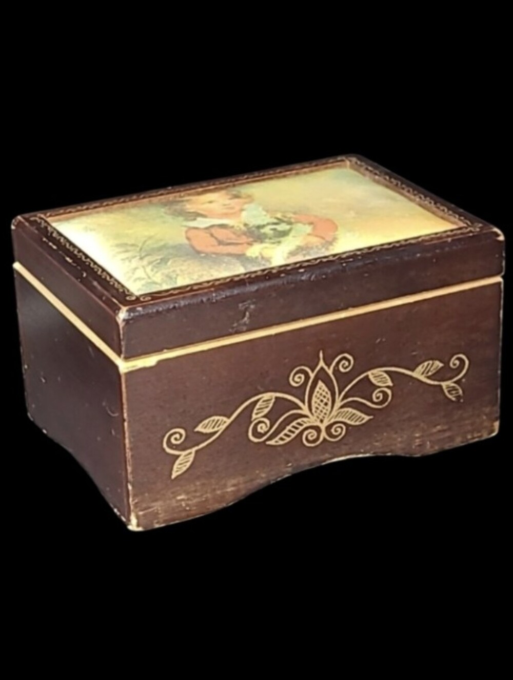 Vintage Linden Wooden Musical Jewelry Box With Floral Design       Made In Japan